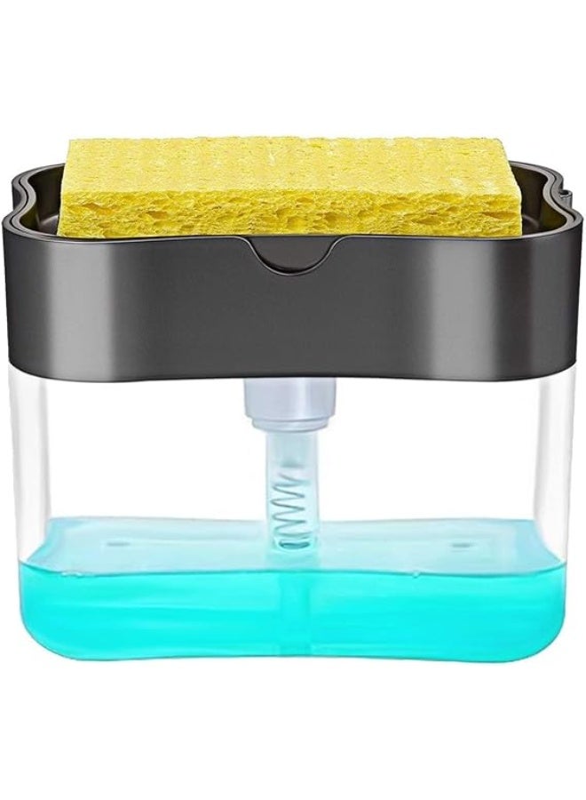 فيلفيتكوف موزع صابون غسيل الأطباق متعدد الوظائف 3 في 1 مع حامل إسفنجة | مضخة صابون سائل تعمل بالضغط لحوض المطبخ - Image 1